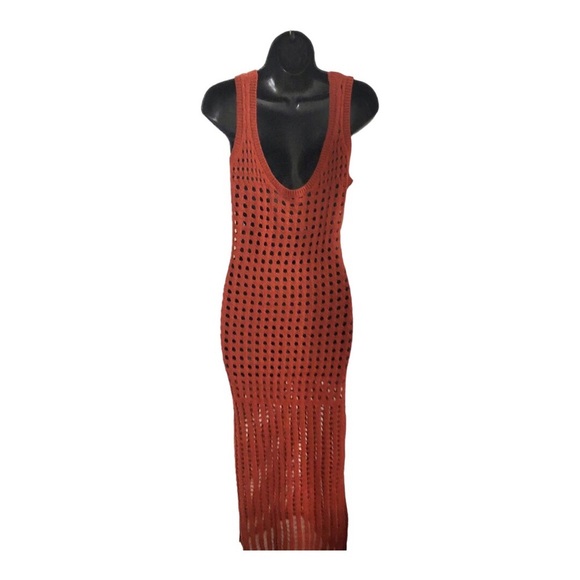 Terracotta Brown crochet look open weave sleeveless sweater‎ knit dress size M - Picture 9 of 16